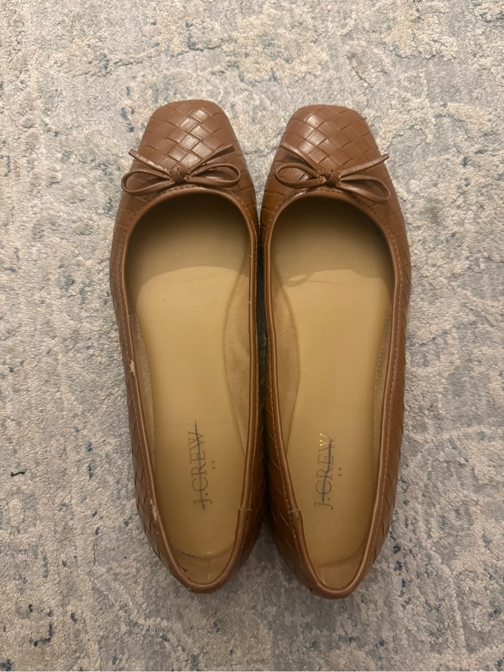 J. Crew Tan Quilted Bow Ballet Flats